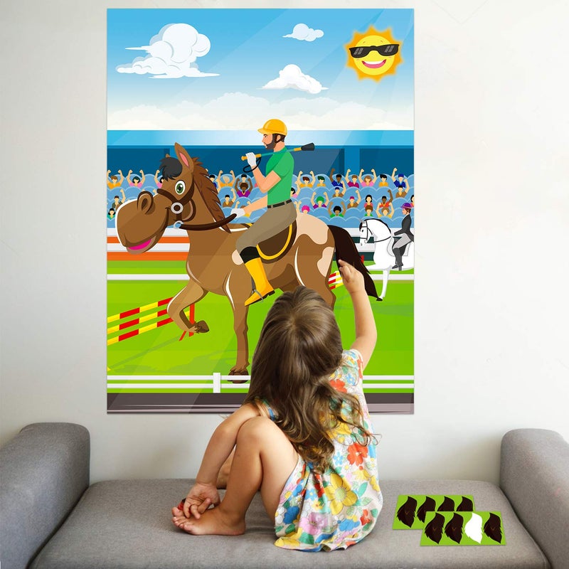 ANGOLIO 24Pcs Horse Race Party Sticker Game, Pin The Tail on The Horse Poster, Horse Party Supplies Horse Themed Decoration Kids Birthday Party Favor Baby Shower Game (Includes 2 Blindfolds) - Image 4